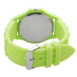 Geneva Platinum Womens Rhinestone accented Neon Green Silicone Watch