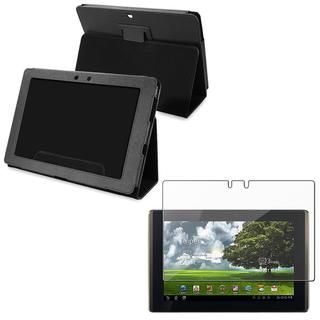 Black Leather Case/ Screen Protector for Asus Eee Pad Transformer