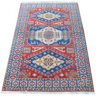 Indo Hand knotted Kazak Red Wool Rug (4 x 6)