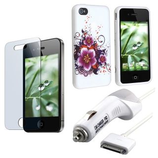 TPU Rubber Case/ Screen Protector/ Car Charger for Apple iPhone 4