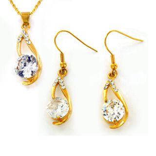 Goldplated Stainless Steel Cubic Zirconia Earrings and Necklace Set