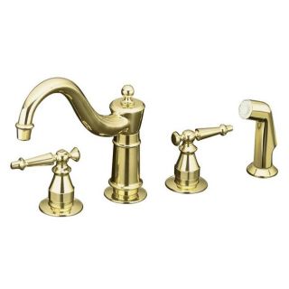Kohler K 158 4 PB Vibrant Polished Brass Antique Kitchen Sink Faucet