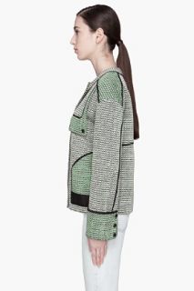 Proenza Schouler Green Basket Weave Tweed Collarless Jacket for women