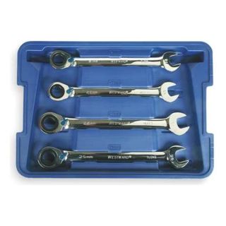 Westward 1LCE5 Ratcheting Wrench Set, Metric, 12 pt., 4 PC