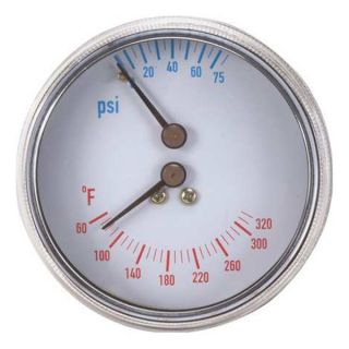 Approved Vendor 4CFC5 Boiler Gauge, Round, 0 75 PSI, 60 to 320 F