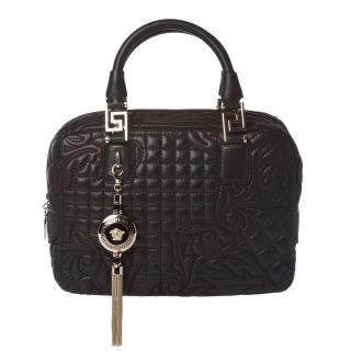 Versace Vantias Quilted Black Leather Satchel Bag