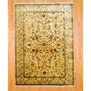Indo Hand knotted Isfahan Gold/ Teal Wool Rug (63 x 9)