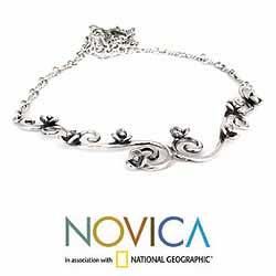 Handcrafted Sterling Silver Floral Sigh Necklace (Mexico