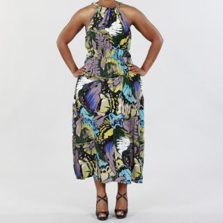 Mlle Gabrielle Womens Printed Plus Size Halter Maxi Dress