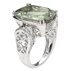 14 kt White Gold 1/5 ct Diamond Green Amethyst Ring