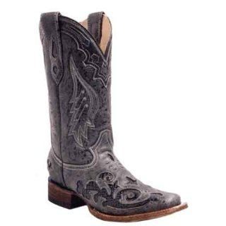Corral Boots Ladies A2402 Black Python Lizard Inlay Square Toe