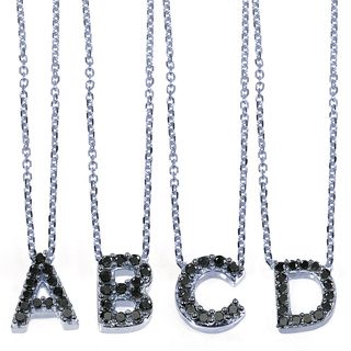 10k White Gold Black Diamond Accent Mini Initial Letter Necklace