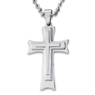 Stainless Steel Tri Level Cross Necklace