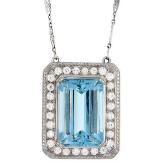 Platinum Aquamarine and 3ct TDW Diamond Estate Necklace (H, SI1
