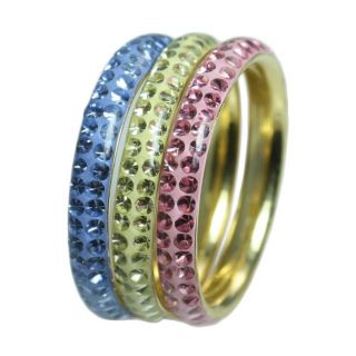Goldplated Sterling Silver Stackable Multicolor Crystal Rings (Set of