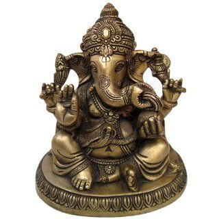 Fat Ganesha Sculpture Handmade Hindu Elephant Deity Brass