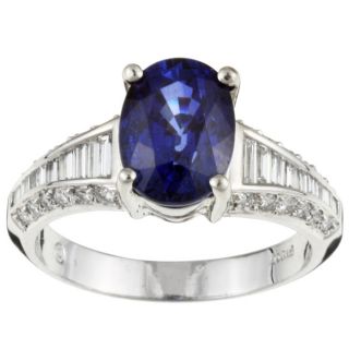 Platinum Oval Sapphire and 5/8ct TDW Diamond Ring (H, VS2 SI1) (Size 7