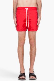 Moncler Red Racing Stripe Swim Shorts for men