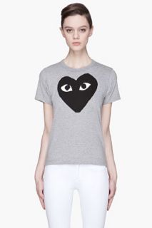 Comme Des Garçons Play  Heather Grey Black Heart Emblem T shirt for women