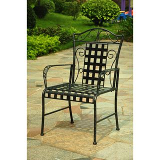 International Caravan Lattice Iron Black Lawn Chairs (Set of 2