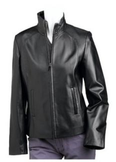 Black Rivet Womens Funnel Neck Zip Front Leather Jacket