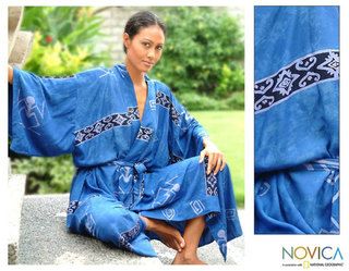 Womens Deep Blue Sea Batik Robe (Indonesia)