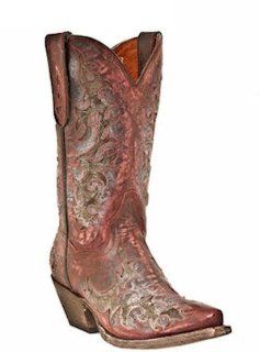 Boots Zephyr All Over Leather Inlay Cowboy DP3542 Sanded Red Shoes