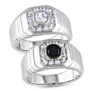 Miadora Sterling Silver Mens White or Black Gemstone Ring