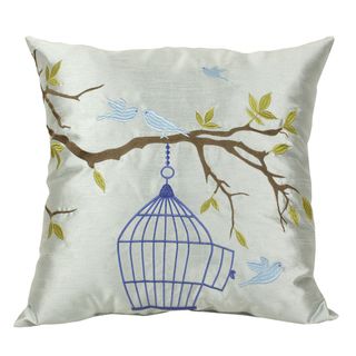 Embroidered Love Bird 20 inch Faux Silk Throw Pillow