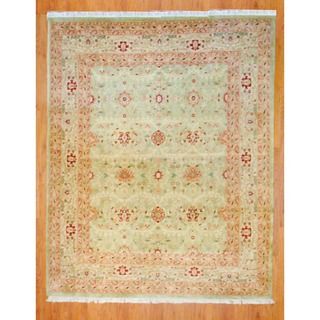 Indo Hand knotted Light Green/ Ivory Oushak Wool Rug (8 x 10