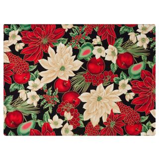 Black Placemat by Rose Tree Holiday Blooms Placemats (Set of 6
