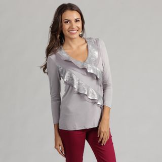 Think Knit Contemporay Knit Top with Lace and Satin Embellishment