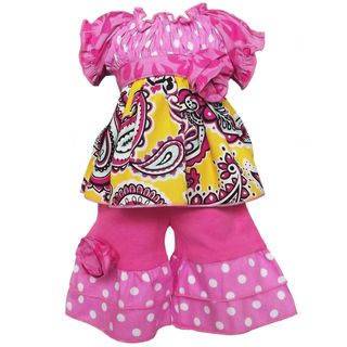 AnnLoren 2 piece Smocked Paisley and Polka Dot Outfit fits American