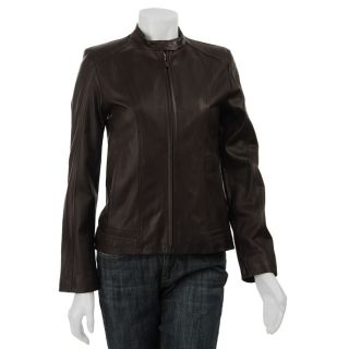 Cole Haan Womens Smooth Lamb Slim Fit Leather Moto Jacket
