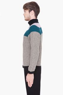 Sasquatchfabrix Grey Multicolor Striped Knit Turtleneck for men