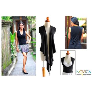 Womens Rayon Jersey Versatile Black Wraparound Top (Indonesia