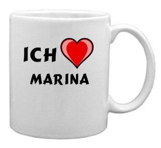 Keramische Tasse mit Aufschrift Ich liebe Marina (Vorname/Zuname