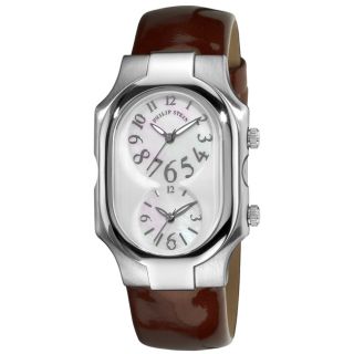 Philip Stein Mens Signature Chocolate Leather Strap Dual Time Watch