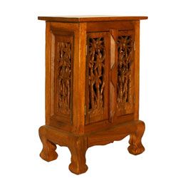 Hand carved Trees and Flowers Wood Cabinet
