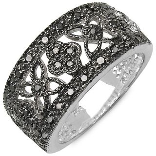 Malaika Sterling Silver 1/3ct TDW Black Diamond Filigree Flower Ring