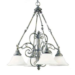 Antique Pewter 4 light Frosted Glass Chandelier