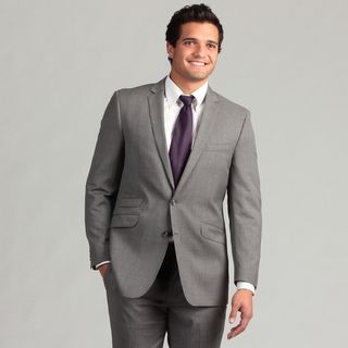 Ben Sherman Mens Light Grey Striped Slim Fit Wool Suit