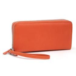 Dasein Faux Leather Dual Zip Compartment Wallet with Wristlet Strap