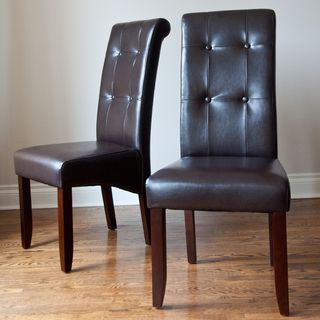 Essex Dark Brown Leatherette Tufted Parson Chairs (Set of 2
