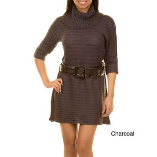 Stanzino Womens Cowl Neck Belted Sweater Dress