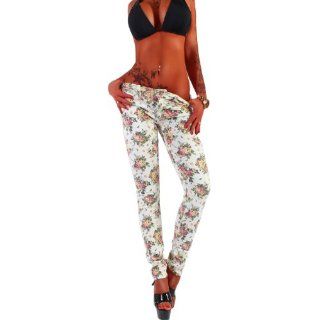 Stylische Damen Röhren Hüft Jeans Hose 4 Colors Blumen Muster 34 XS