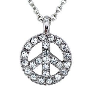 Silvertone Clear Crystal Peace Symbol Charm Necklace