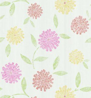 Brewster 141 62116 Zinnia Flower Wallpaper, White  