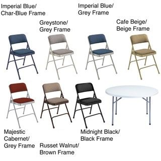 NPS Lightweight Steel 48 inch Round Table and Four Folding Chairs Set