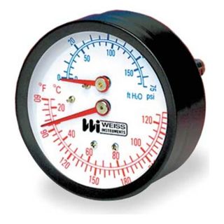 Weiss CTP25RX Boiler Gauge, Round, 75 PSI, 60 to 260 F